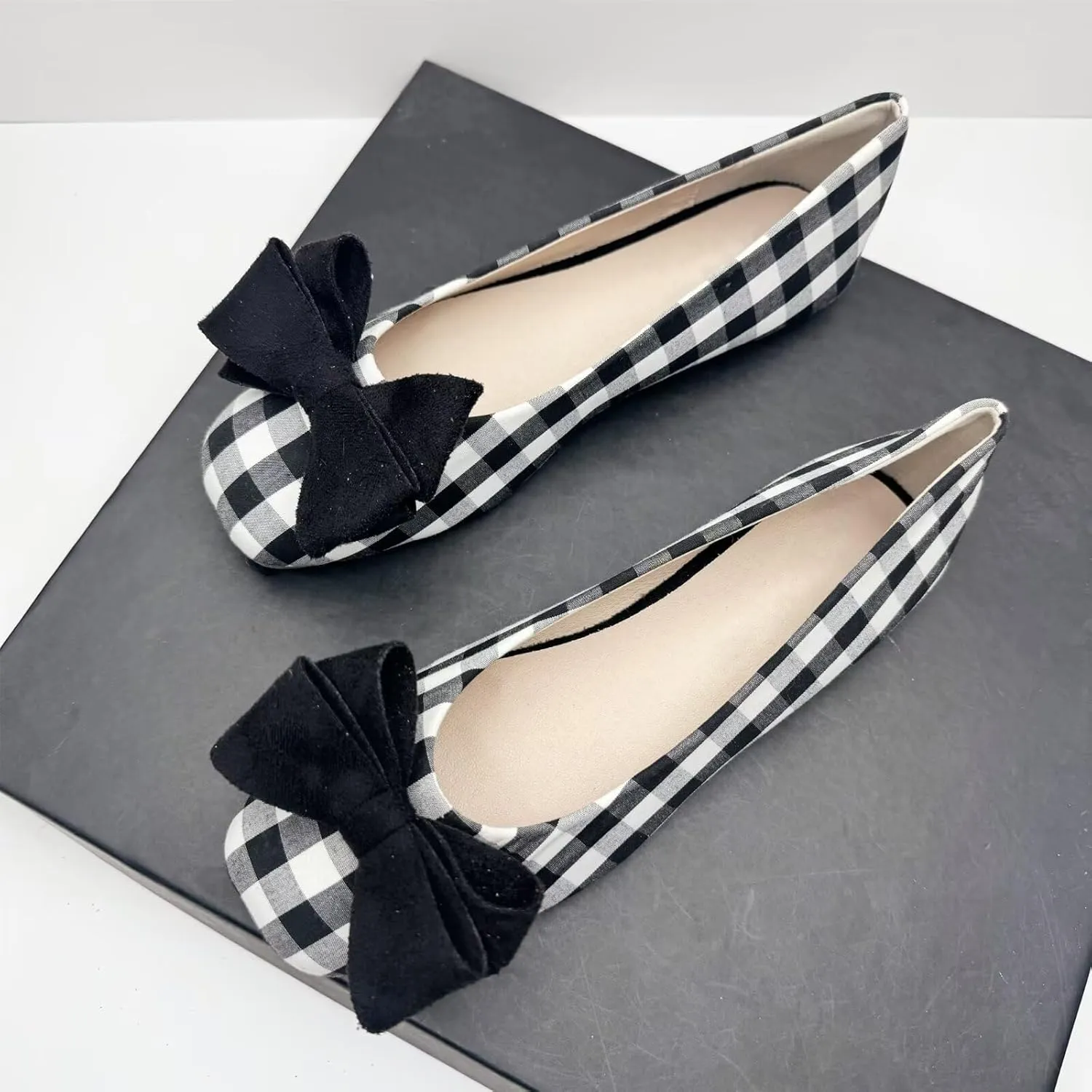 TN TANGNEST Women's Ballet Flats Fashion Bowknot Square Toe Casual Flat Shoes Comfortable Wedding Party Dress Flats