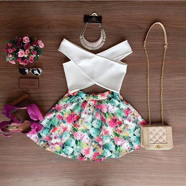 WHITE CRISSCROSS & SPRING MEADOWS SET