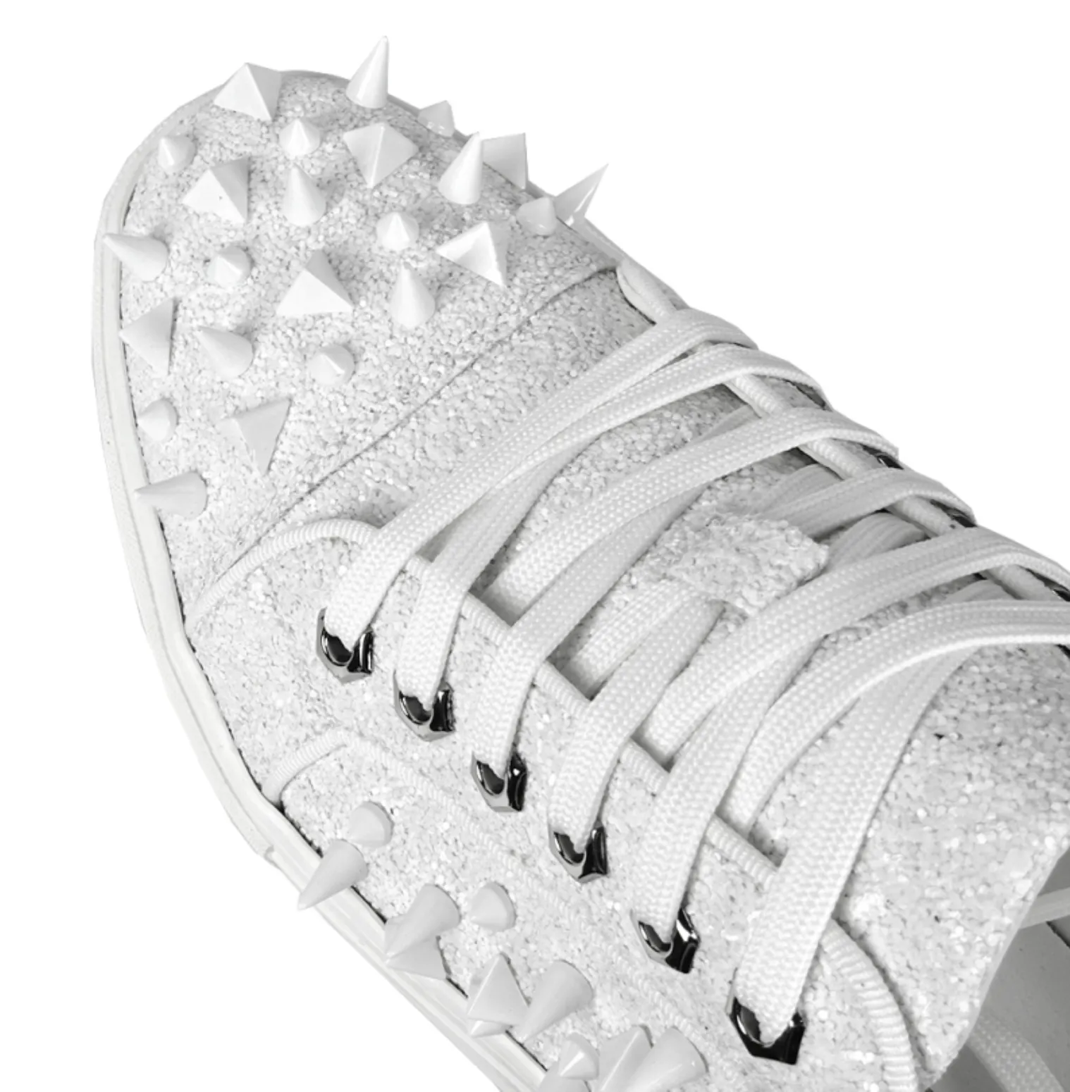 White Glitter White Spikes Low Cut Sneaker Encore by Fiesso