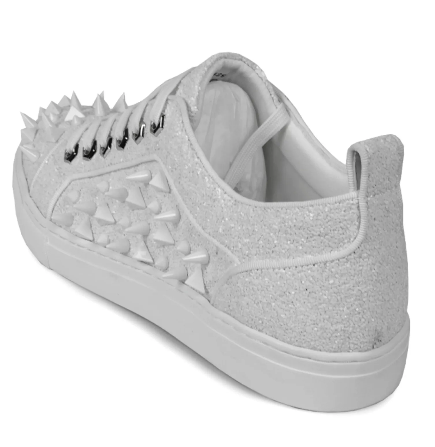 White Glitter White Spikes Low Cut Sneaker Encore by Fiesso