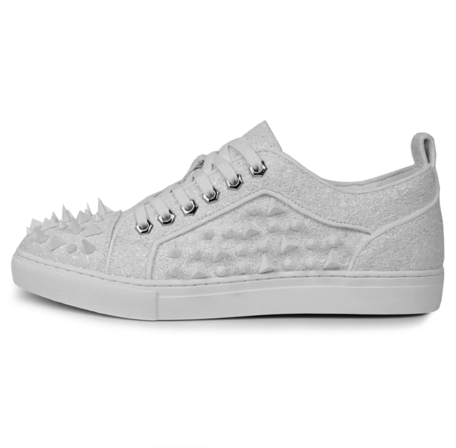 White Glitter White Spikes Low Cut Sneaker Encore by Fiesso