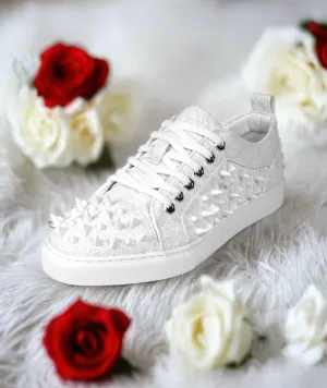 White Glitter White Spikes Low Cut Sneaker Encore by Fiesso
