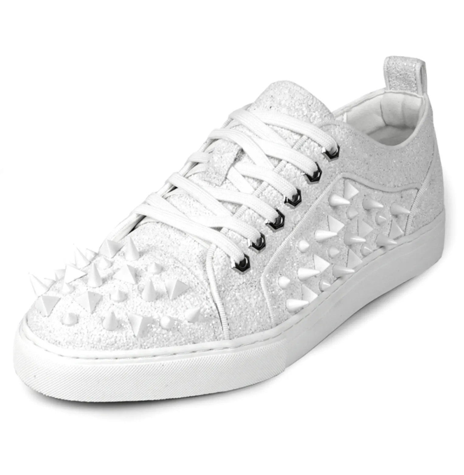 White Glitter White Spikes Low Cut Sneaker Encore by Fiesso