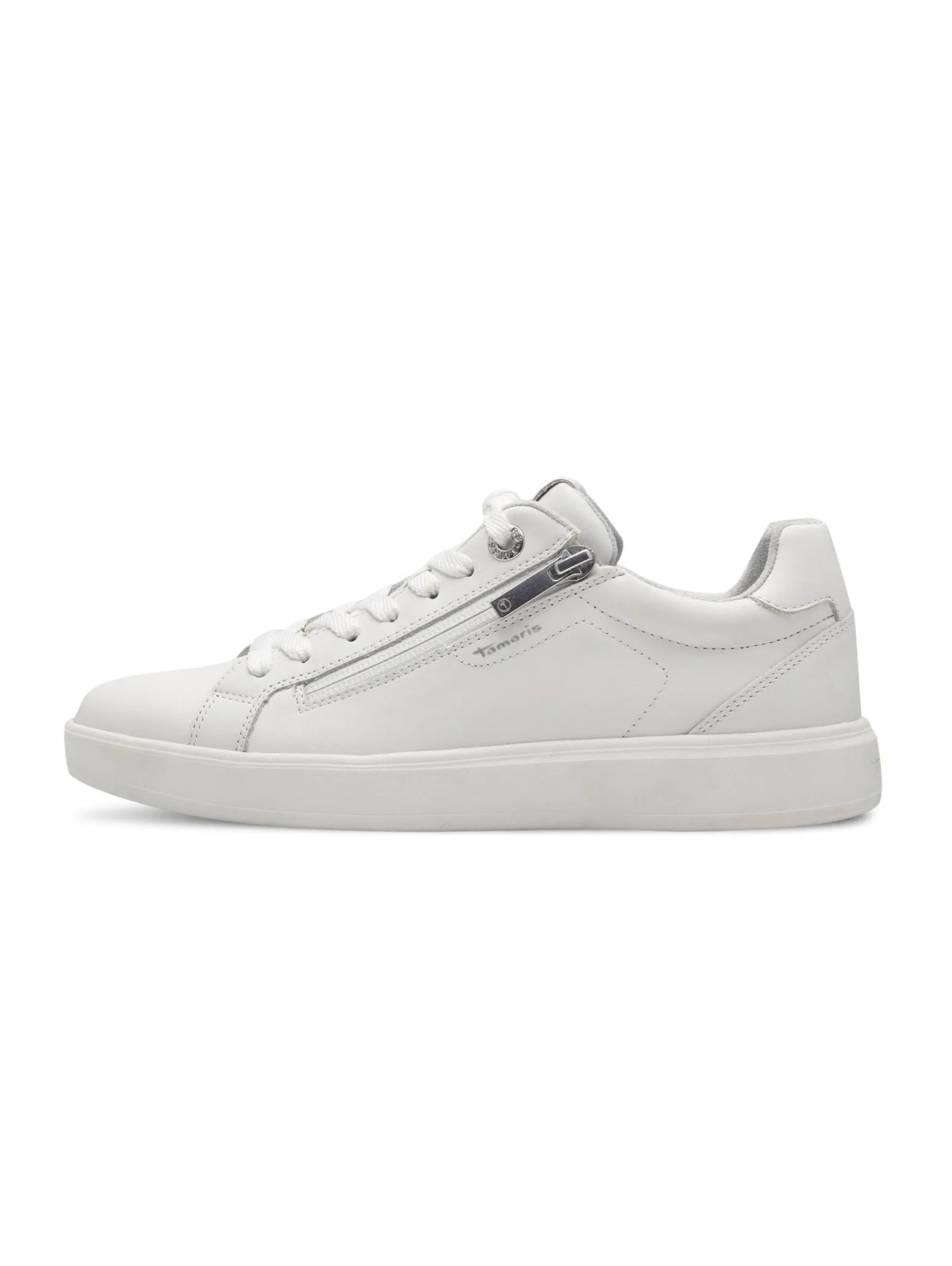 White Leather Zip Detail Trainer