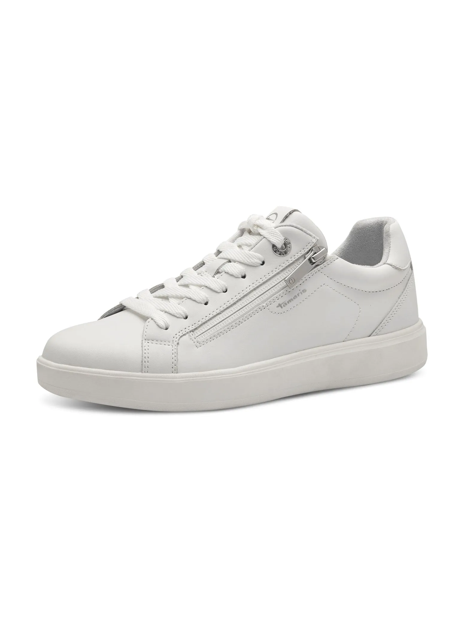 White Leather Zip Detail Trainer