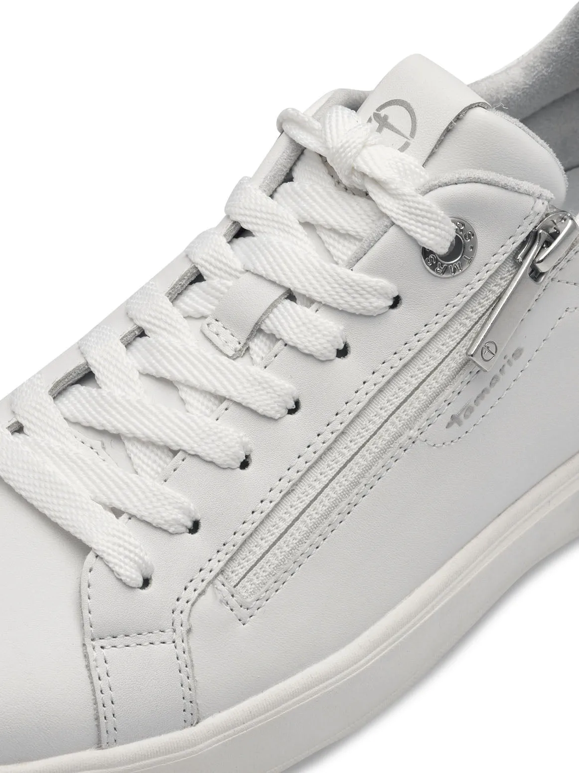 White Leather Zip Detail Trainer