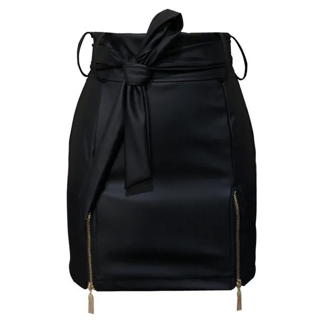 Women’s Bandage PU Leather Mini Skirt