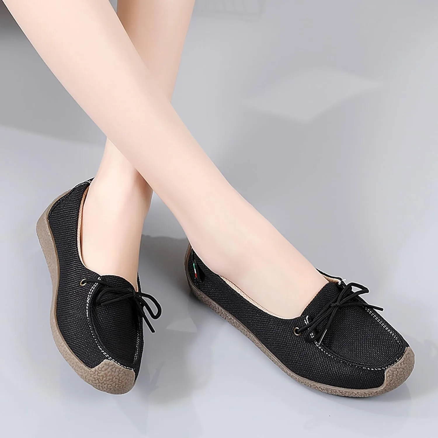 Women's Canvas Lace-up Casual Loafers,Lightweight Soft Sole Slip-on Moccasins Walking Boat Shoes,Comfortable Non-Slip Flat Fashion Sneakers