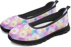 Women's Casual Shoes Floral Stylish Everyday Loafers Breathable Non Slip Work Shoes for Indoor Outdoor Size 6-11 Black Sole