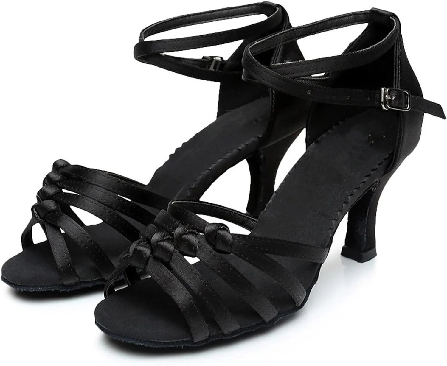 Women's Fashion Latin Dance Shoes Professional Ballroom Performance Dance Shoes Womens Dancing Heels Sandals Ankle Strap Solid Mid Heel Shoe