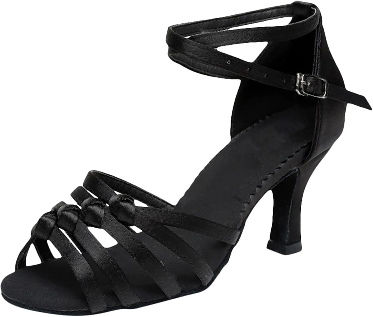 Women's Fashion Latin Dance Shoes Professional Ballroom Performance Dance Shoes Womens Dancing Heels Sandals Ankle Strap Solid Mid Heel Shoe
