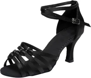 Women's Fashion Latin Dance Shoes Professional Ballroom Performance Dance Shoes Womens Dancing Heels Sandals Ankle Strap Solid Mid Heel Shoe