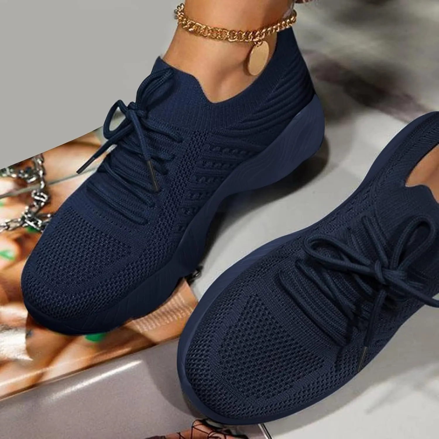 Women's Fashion Sneaker Mesh Slip On Black Non Slip Shoes for Women Comfortable Walking Shoes for Men Wide Width Black Platform Loafers Women Sock Sneakers Women
