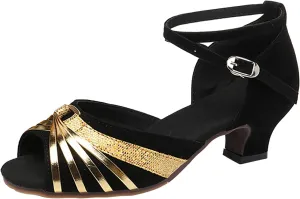 Women's Latin Dance Shoes Breathable Professional Ballroom Performance Dance Shoes Womens Dancing Heels Sandals Fashion Ankle Strap Solid Low Heel Shoe