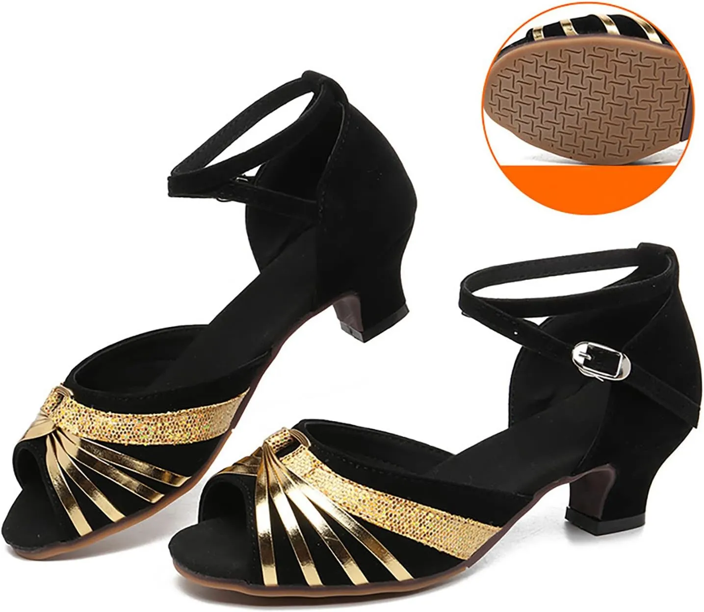 Women's Latin Dance Shoes Breathable Professional Ballroom Performance Dance Shoes Womens Dancing Heels Sandals Fashion Ankle Strap Solid Low Heel Shoe