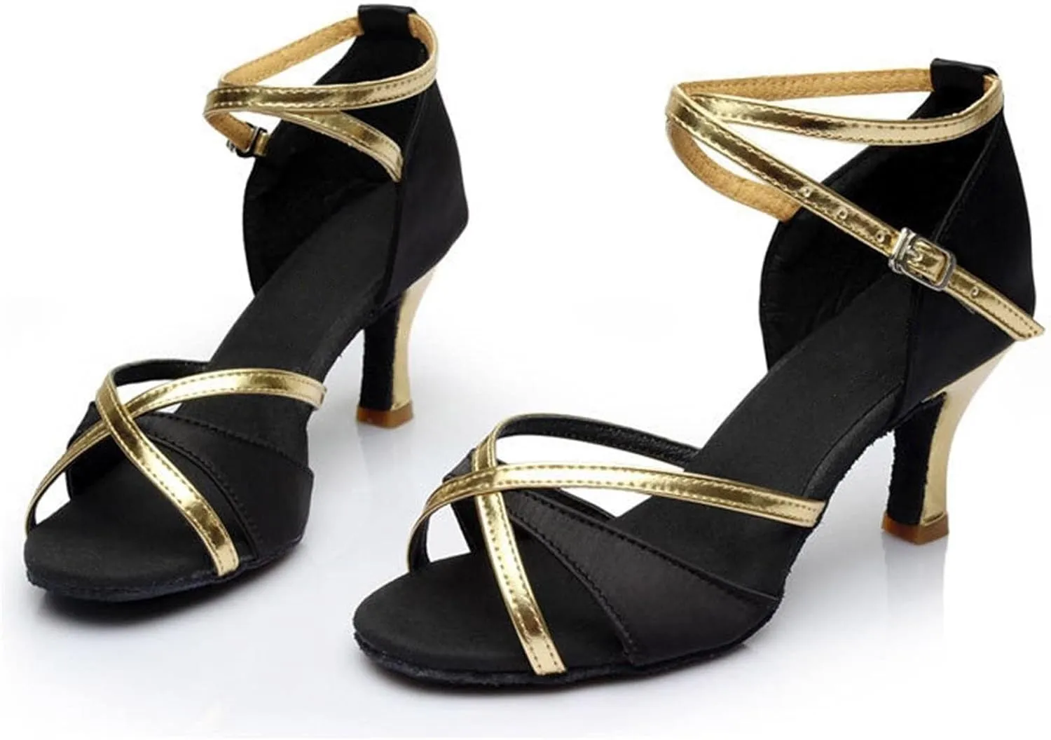 Women's Low Heel Peep Toe Ankle Buckle Kitten Heel Sparkly Glitter Wedding Dress Pumps Latin Ballroom Dance Shoes
