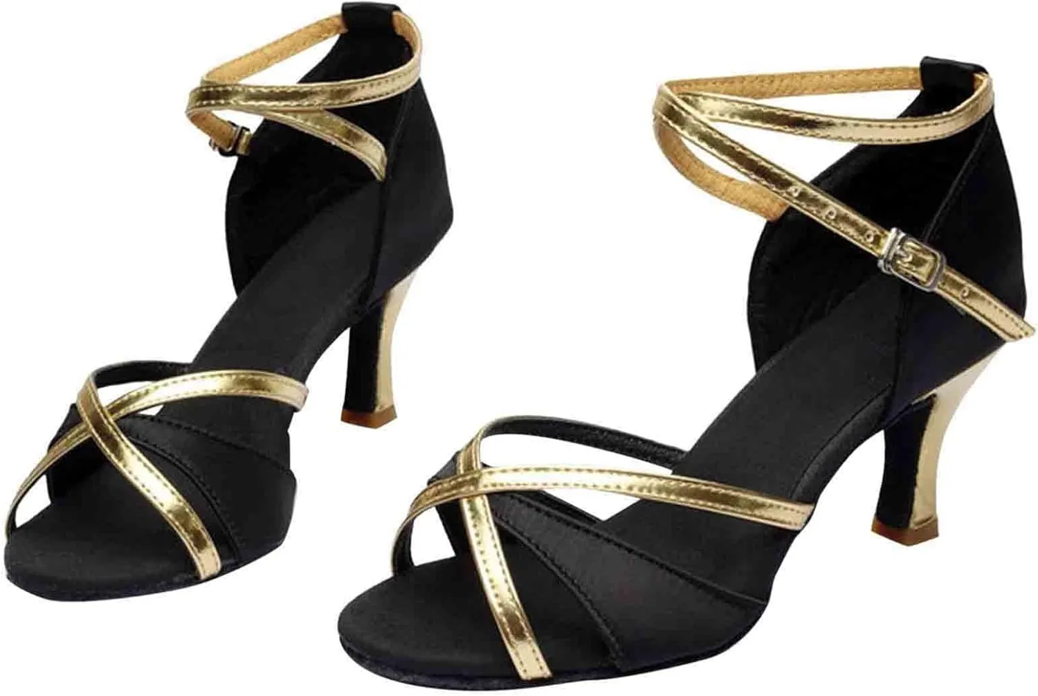 Women's Low Heel Peep Toe Ankle Buckle Kitten Heel Sparkly Glitter Wedding Dress Pumps Latin Ballroom Dance Shoes
