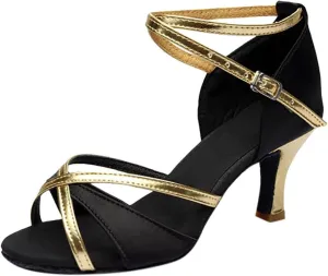 Women's Low Heel Peep Toe Ankle Buckle Kitten Heel Sparkly Glitter Wedding Dress Pumps Latin Ballroom Dance Shoes